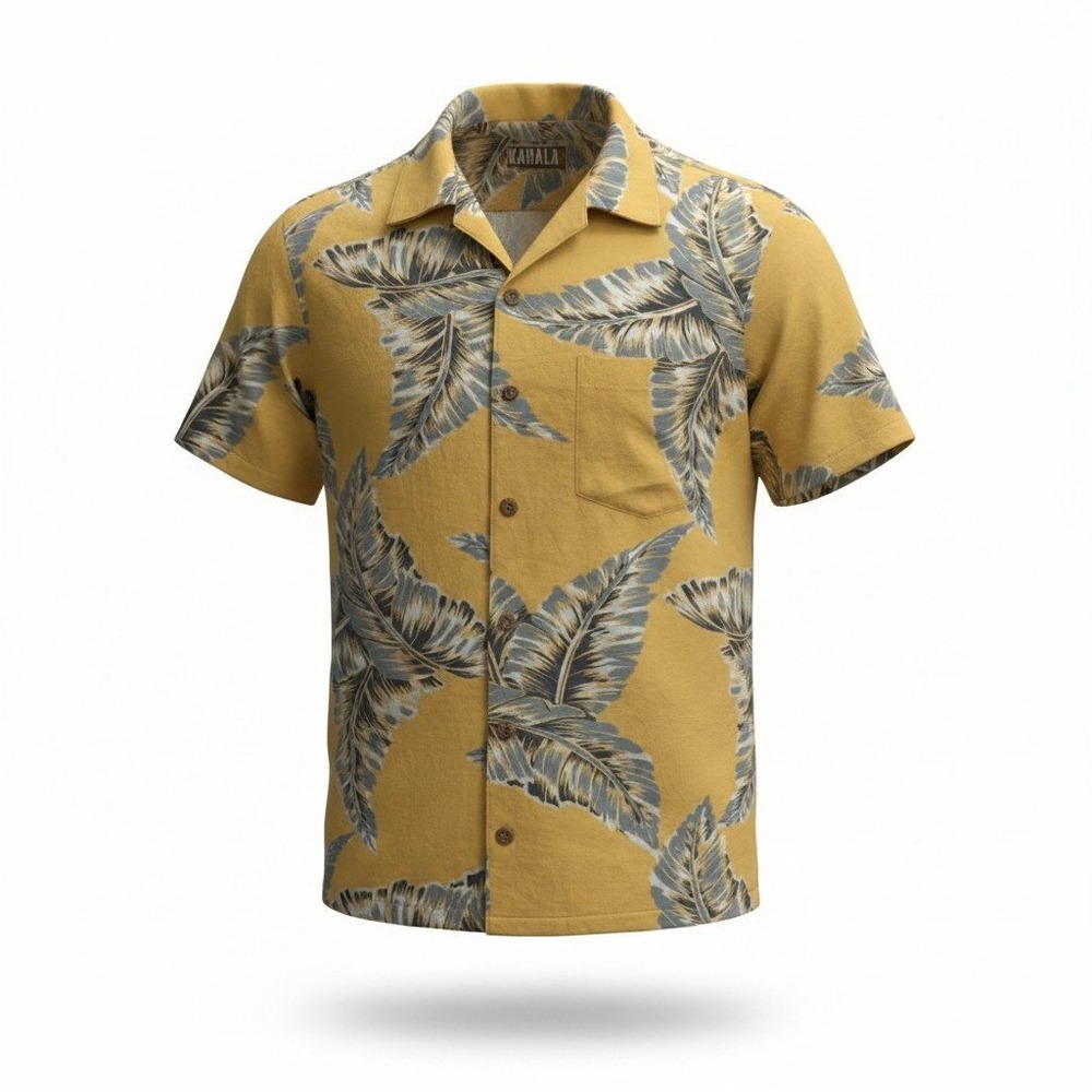 Kahala 1936 Mens Yellow Tropical Palm Leaf Button Down Shirt 3062-8631-725 L